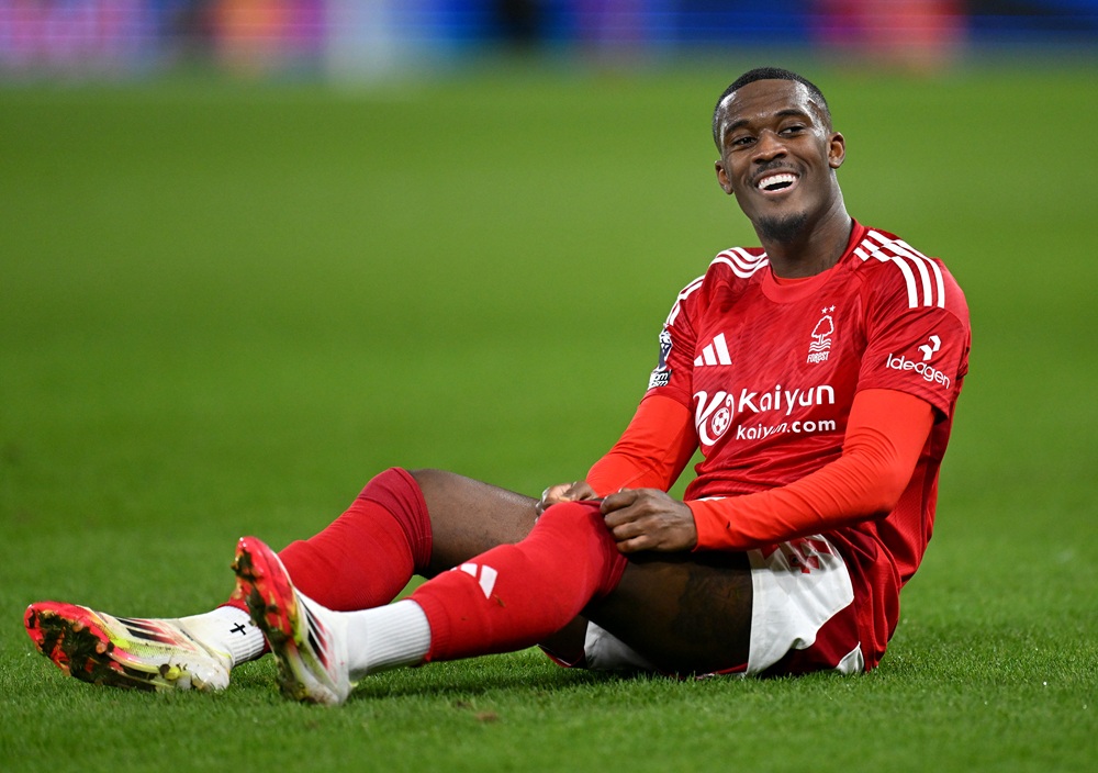NOTTINGHAM, ENGLAND: Callum Hudson-Odoi of Nottingham Forest reacts during the Premier League match between Nottingham Forest FC and Liverpool FC at City Ground on January 14, 2025. (Photo by Michael Regan/Getty Images)