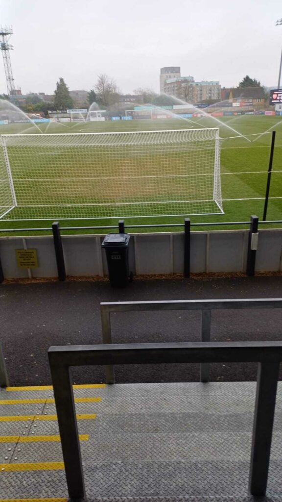 Pitch at London City Lionesses being watered before the Arsenal match (photo copyright Sylvain Jamet)