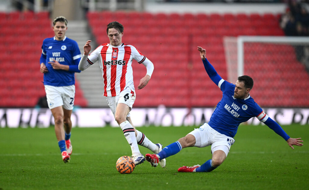 Manager defends former Gunner after more heated scenes at Stoke 2 STOKE ON TRENT, ENGLAND - FEBRUARY 08: Wouter Burger of Stoke City is challenged by Aaron Ramsey of Cardiff City during the Emirates FA Cup Fourth Round match between Stoke City and Cardiff City at Bet365 Stadium on February 08, 2025 in Stoke on Trent, England. (Photo by Gareth Copley/Getty Images)
