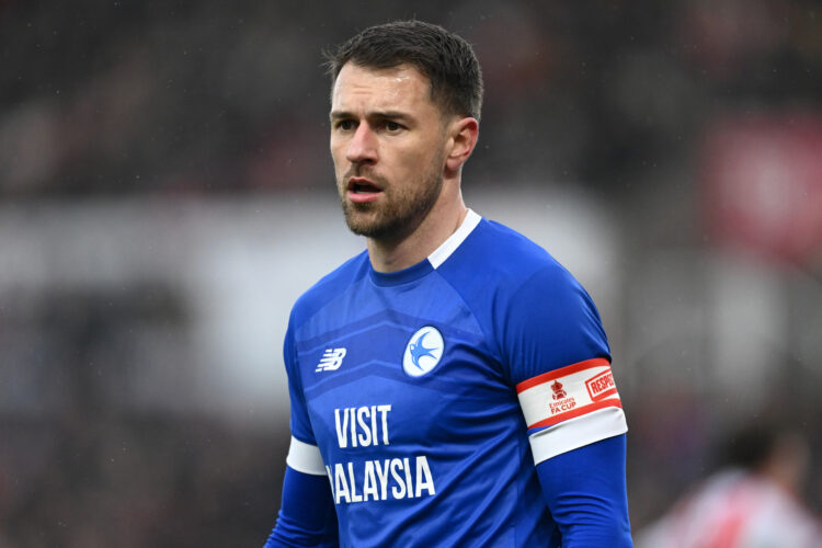 STOKE ON TRENT, ENGLAND - FEBRUARY 08: Aaron Ramsey of Cardiff during the Emirates FA Cup Fourth Round match between Stoke City and Cardiff City at...