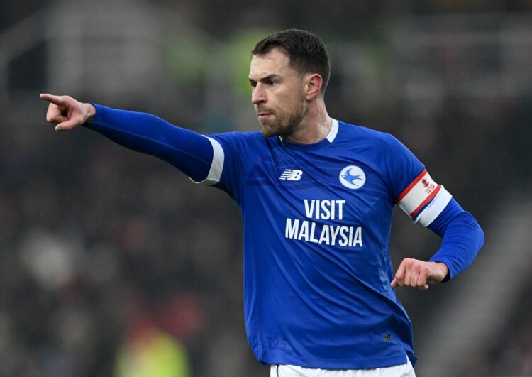 STOKE ON TRENT, ENGLAND: Aaron Ramsey of Cardiff during the Emirates FA Cup Fourth Round match between Stoke City and Cardiff City at Bet365 Stadiu...