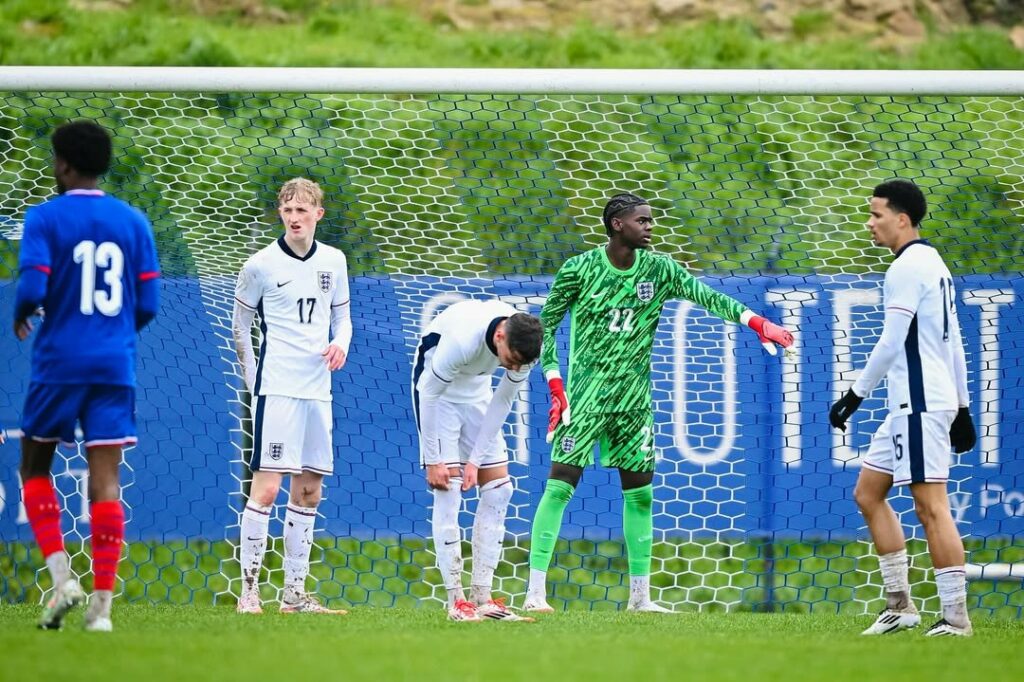 Arsenal midfielder-turned-goalkeeper signs professional contract 3 Khari Ranson playing for the England u18s (Photo via Ranson on Instagram)
