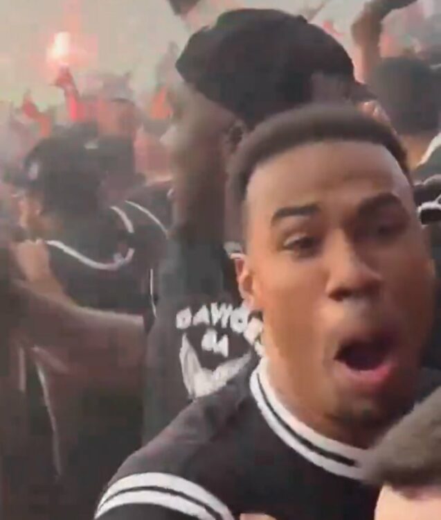 Gabriel Magalhaes celebrating Corinthians' trophy success in the Campeonato Paulista