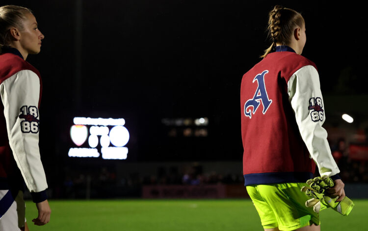 BOREHAMWOOD, ENGLAND - DECEMBER 18: Arsenal players walk out for the line up before the UEFA Women's Champions League match between Arsenal FC and ...