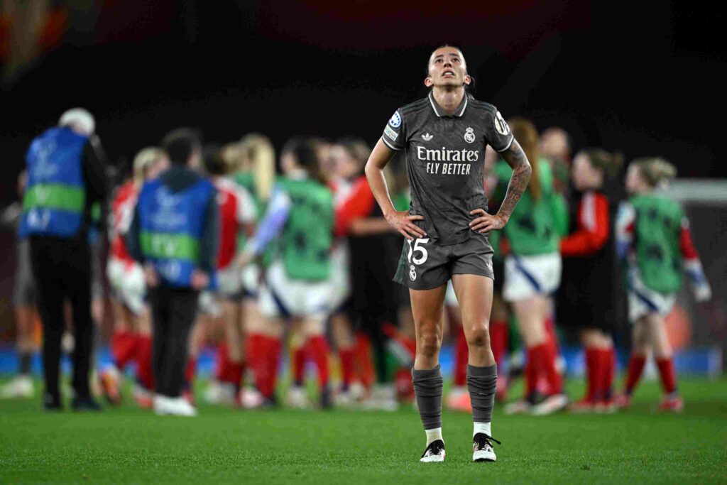 'The Russo cannon kills Madrid': How the Spanish papers reported Arsenal’s destruction of Real Madrid 2 LONDON, ENGLAND - MARCH 26: Sheila Garcia of Real Madrid looks dejected after the team's defeat and being eliminated from the UEFA Women's Champions League after the UEFA Women's Champions League Quarter Finals Second Leg match between Arsenal FC and Real Madrid CF at Emirates Stadium on March 26, 2025 in London, England. (Photo by Justin Setterfield/Getty Images)