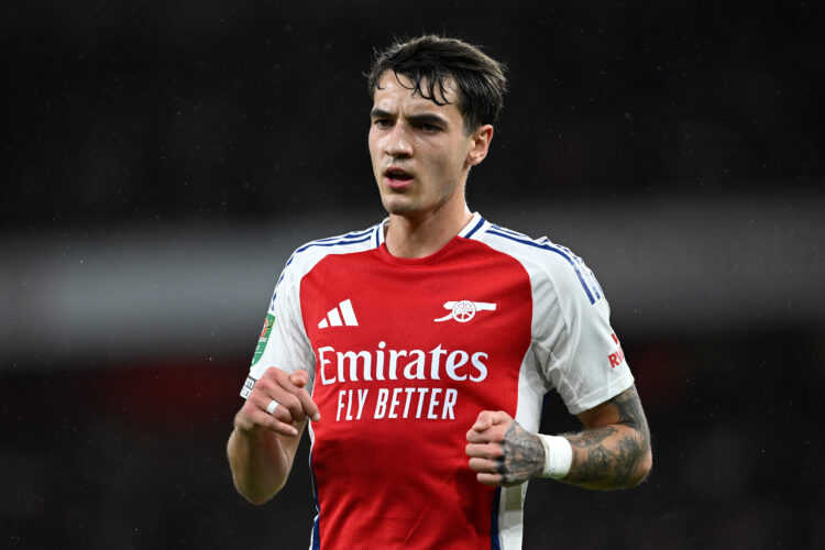 LONDON, ENGLAND - DECEMBER 18: Jakub Kiwior of Arsenal during the Carabao Cup Quarter Final match between Arsenal and Crystal Palace at Emirates St...
