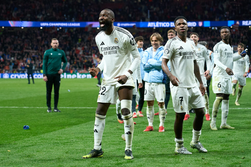 UEFA make Real Madrid suspension decision before Arsenal game 2 MADRID, SPAIN - MARCH 12: Antonio Ruediger and Vinicius Junior of Real Madrid celebrate victory after Real Madrid defeat Atletico de Madrid in the penalty shoot out during the UEFA Champions League 2024/25 UEFA Champions League 2024/25 Round of 16 second leg match between Atletico de Madrid and Real Madrid C.F. at Riyadh Air Metropolitano on March 12, 2025 in Madrid, Spain. (Photo by Angel Martinez/Getty Images)