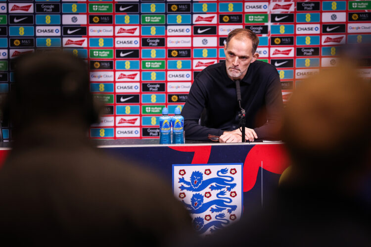 LONDON, ENGLAND - MARCH 14: Thomas Tuchel, England's head coach, attends a press conference at Wembley Stadium on March 14, 2025 in London, England...