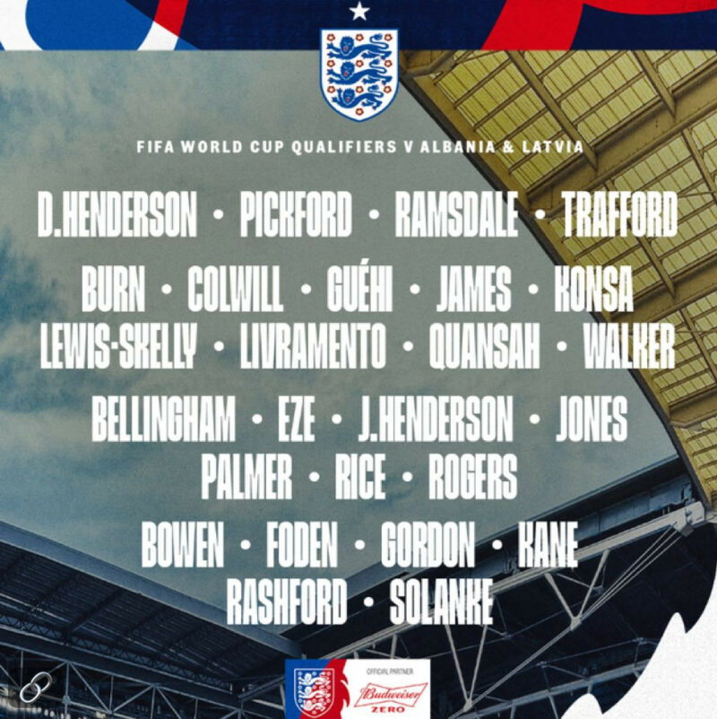 Myles Lewis-Skelly gets international callup 2 Thomas Tuchel's first England squad includes Myles Lewis-Skelly - Goalkeepers: Dean Henderson Jordan Pickford Aaron Ramsdale James Trafford Defenders: Dan Burn Levi Colwill Marc Guéhi Reece James Ezri Konsa Myles Lewis-Skelly Tino Livramento Jarell Quansah Kyle Walker Midfielders: Jude Bellingham Eberechi Eze Jordan Henderson Curtis Jones Cole Palmer Declan Rice Alex Scott Rogers Forwards: Jarrod Bowen Phil Foden Anthony Gordon Harry Kane Marcus Rashford Dominic Solanke