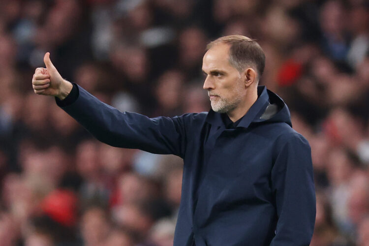 LONDON, ENGLAND - MARCH 21: Thomas Tuchel, Head Coach of England, gestures a thumbs up during the FIFA World Cup 2026 European Qualifier between En...