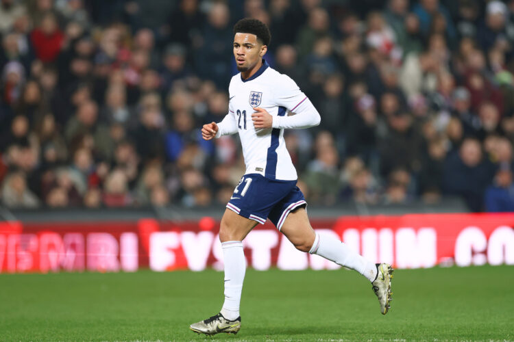 WEST BROMWICH, ENGLAND - MARCH 24: Ethan Nwaneri of England runs during the Men's U21 international match between England and Portugal at The Hawth...