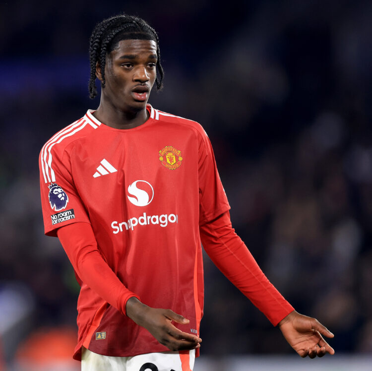 LEICESTER, ENGLAND - MARCH 16: Ayden Heaven of Manchester United during the Premier League match between Leicester City FC and Manchester United FC...