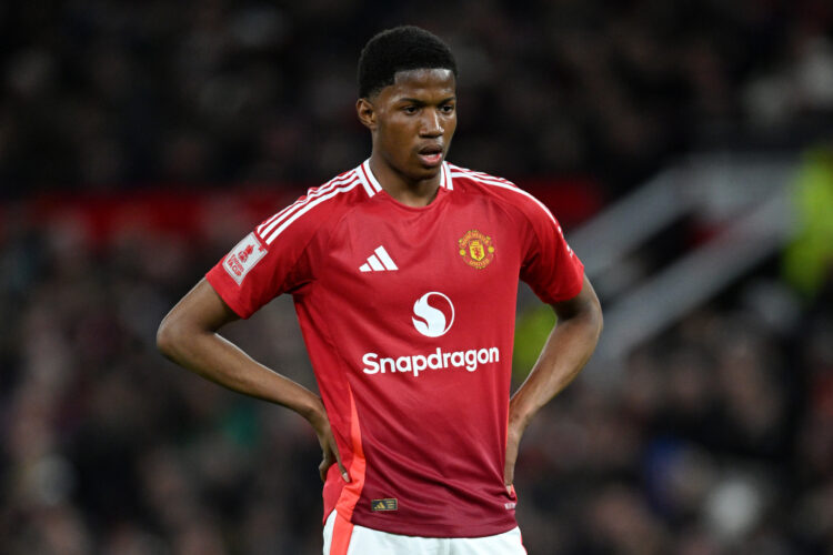 MANCHESTER, ENGLAND - MARCH 02: Chido Obi-Martin of Manchester United during the Emirates FA Cup Fifth Round match between Manchester United and Fu...