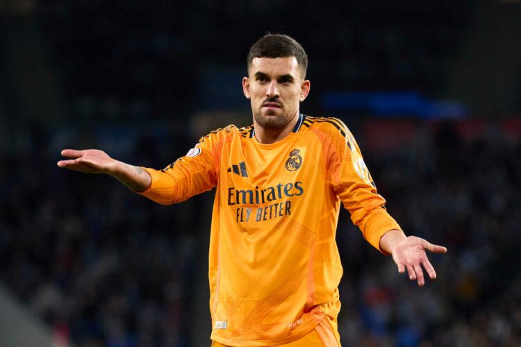 SAN SEBASTIAN, SPAIN - FEBRUARY 26: Daniel Ceballos of Real Madrid reacts during the Copa del Rey Semi Final match between Real Sociedad and Real M...