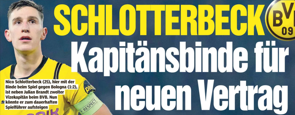 SCHLOTTERBECK Captain's armband for new contract .... and double salary, so that Dortmund's hottest stock remains BILD Frankfurt19 Mar 2025