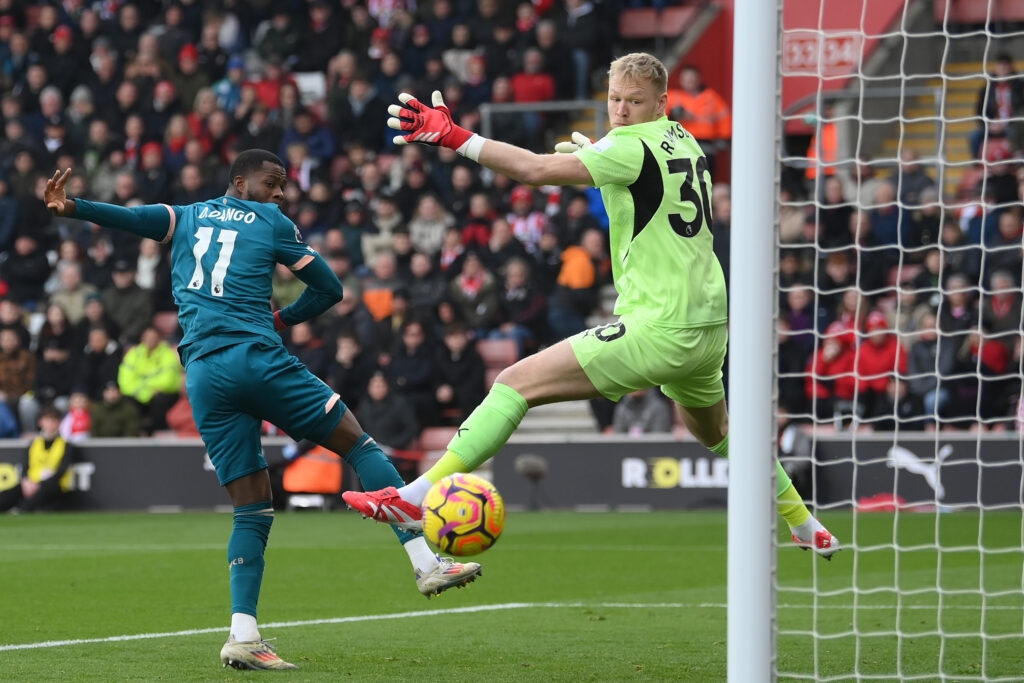 Arne Slot: We’re not looking at Arsenal 3 SOUTHAMPTON, ENGLAND - FEBRUARY 15: Dango Ouattara of Bournemouth heads past Aaron Ramsdale of Southampton for the first goal of the game during the Premier League match between Southampton FC and AFC Bournemouth at St Mary's Stadium on February 15, 2025 in Southampton, England. (Photo by Mike Hewitt/Getty Images)