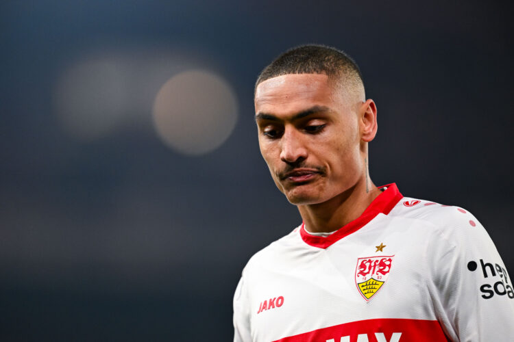 STUTTGART, GERMANY - MARCH 16: Enzo Millot of Stuttgart reacts during the Bundesliga match between VfB Stuttgart and Bayer 04 Leverkusen at MHPAren...
