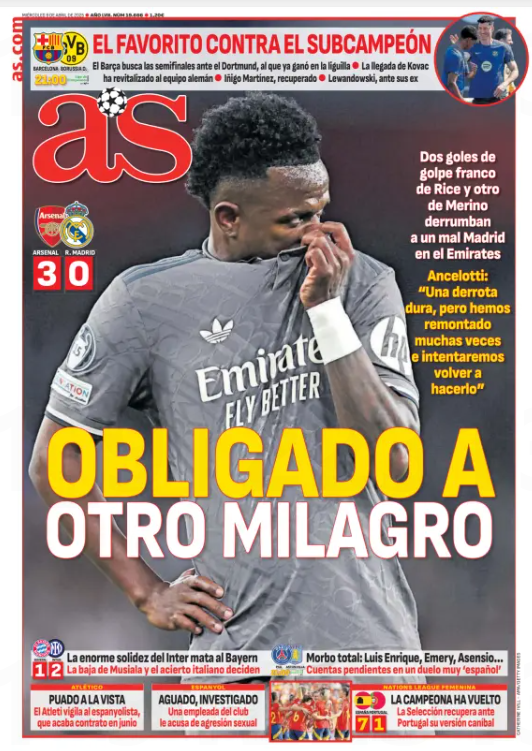 Spanish media stunned by Arsenal masterclass in Madrid rout 6 AS front page 9 April 2025