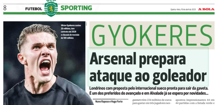 A Bola reports that Arsenal are preparing a formal bid for Sporting striker Viktor Gyökeres, with the Swedish international viewed as a priority ta...