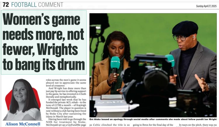 Women’s game needs more, not fewer, Wrights to bang its drum The Herald27 Apr 2025Alison Mcconnell on women’s football Eni Aluko issued an apology ...