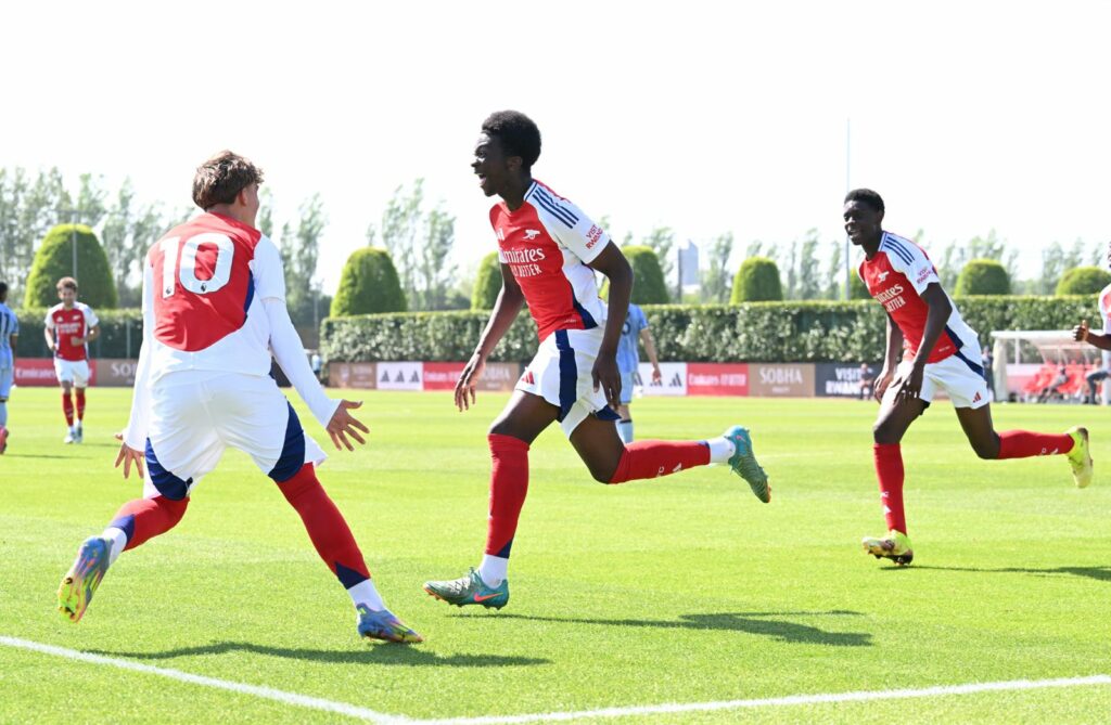 Arsenal u18s still in title race after 4-4 derby draw 3 Samuel Onyekachukwu celebrates a goal for the Arsenal u18s (Photo via Arsenal Academy on Twitter)