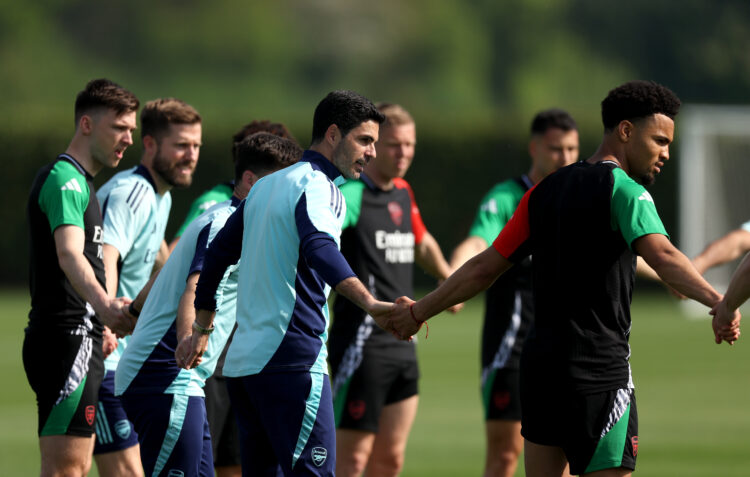 arsenal fc training session and press conference uefa champions league 2024 25 semi final first leg 1