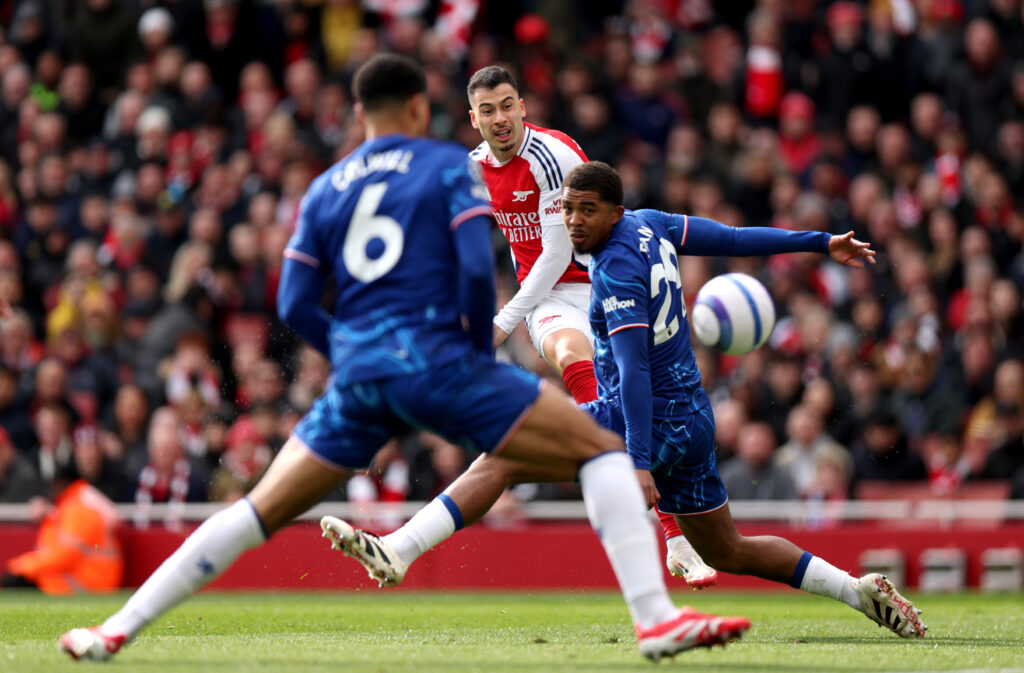 Injury picked up v Arsenal ends Chelsea star's season 2 LONDON, ENGLAND - MARCH 16: Gabriel Martinelli of Arsenal shoots at goal whilst under pressure from Wesley Fofana of Chelsea during the Premier League match between Arsenal FC and Chelsea FC at Emirates Stadium on March 16, 2025 in London, England. (Photo by Alex Pantling/Getty Images)
