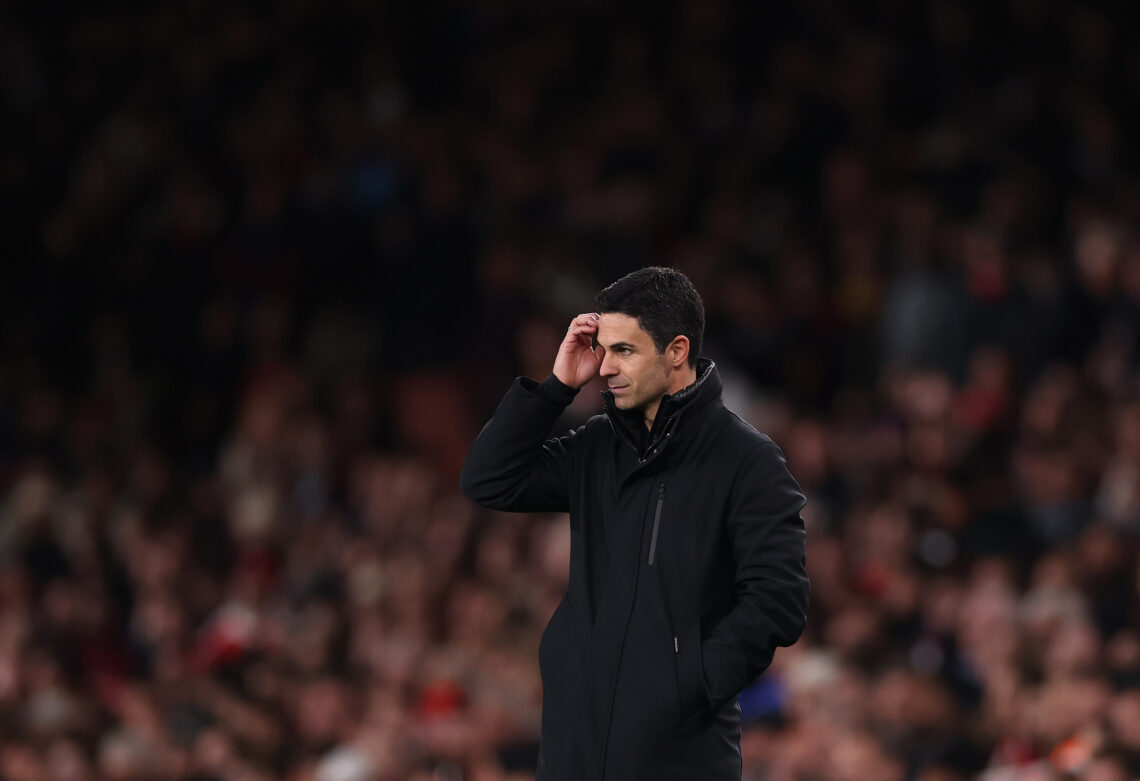 LONDON, ENGLAND - APRIL 23: Mikel Arteta, Manager of Arsenal, reacts during the Premier League match between Arsenal FC and Crystal Palace FC at Em...