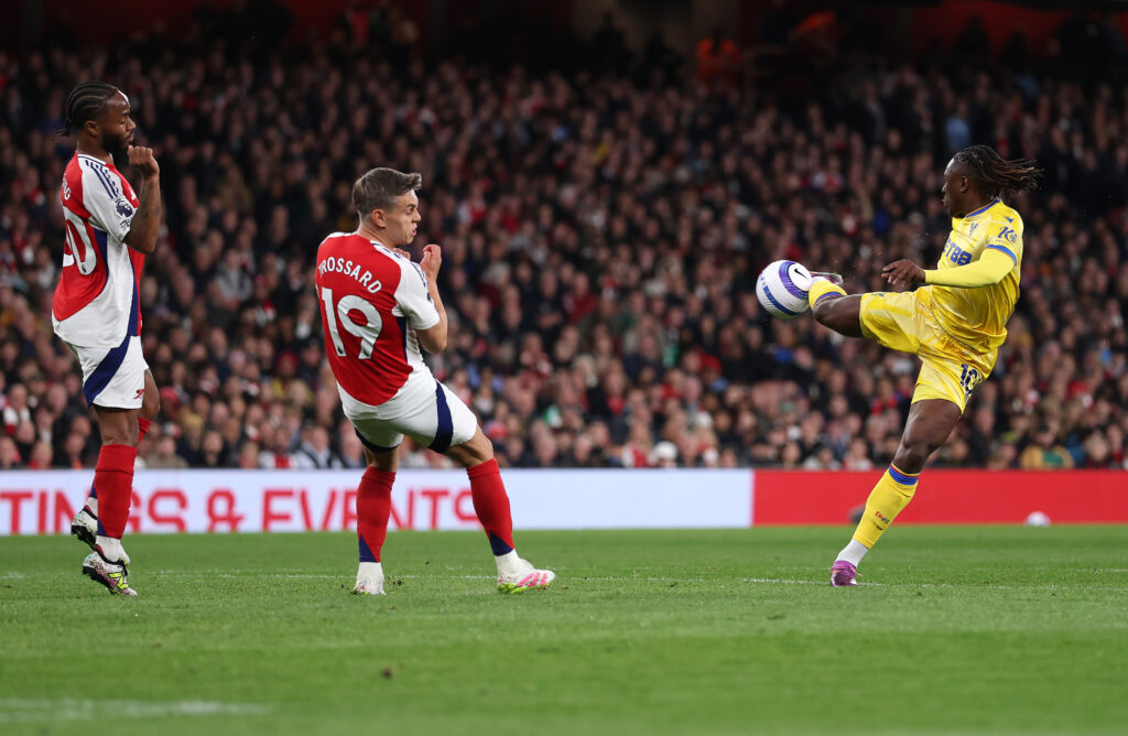 Arteta disappointed with 2-2 draw against Palace as focus turns to PSG 3 LONDON, ENGLAND - APRIL 23: Eberechi Eze of Crystal Palace scores his teams first goal during the Premier League match between Arsenal FC and Crystal Palace FC at Emirates Stadium on April 23, 2025 in London, England. (Photo by Ryan Pierse/Getty Images)