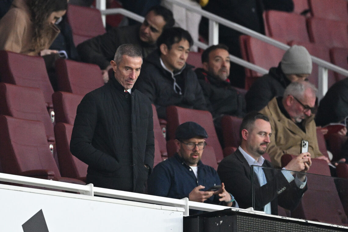 LONDON, ENGLAND - APRIL 01: Andrea Berta, Sporting Director of Arsenal, looks on from the stand prior to the Premier League match between Arsenal F...