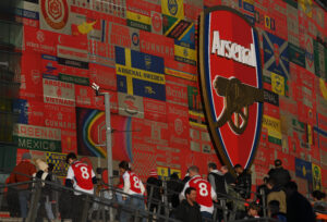 LONDON, ENGLAND - APRIL 01: General view outside the stadium featuring the Arsenal club badge prior to the Premier League match between Arsenal FC and Fulham FC at Emirates Stadium on April 01, 2025 in London, England. (Photo by Justin Setterfield/Getty Images)