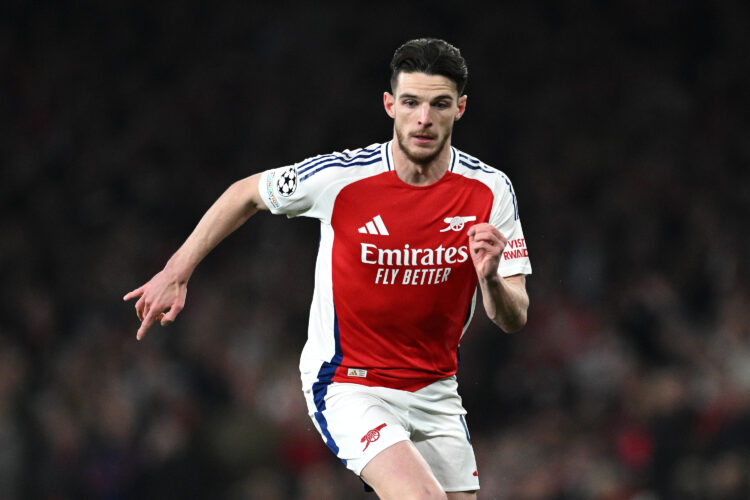 LONDON, ENGLAND - APRIL 08: Declan Rice of Arsenal during the UEFA Champions League 2024/25 Quarter Final First Leg match between Arsenal FC and Re...