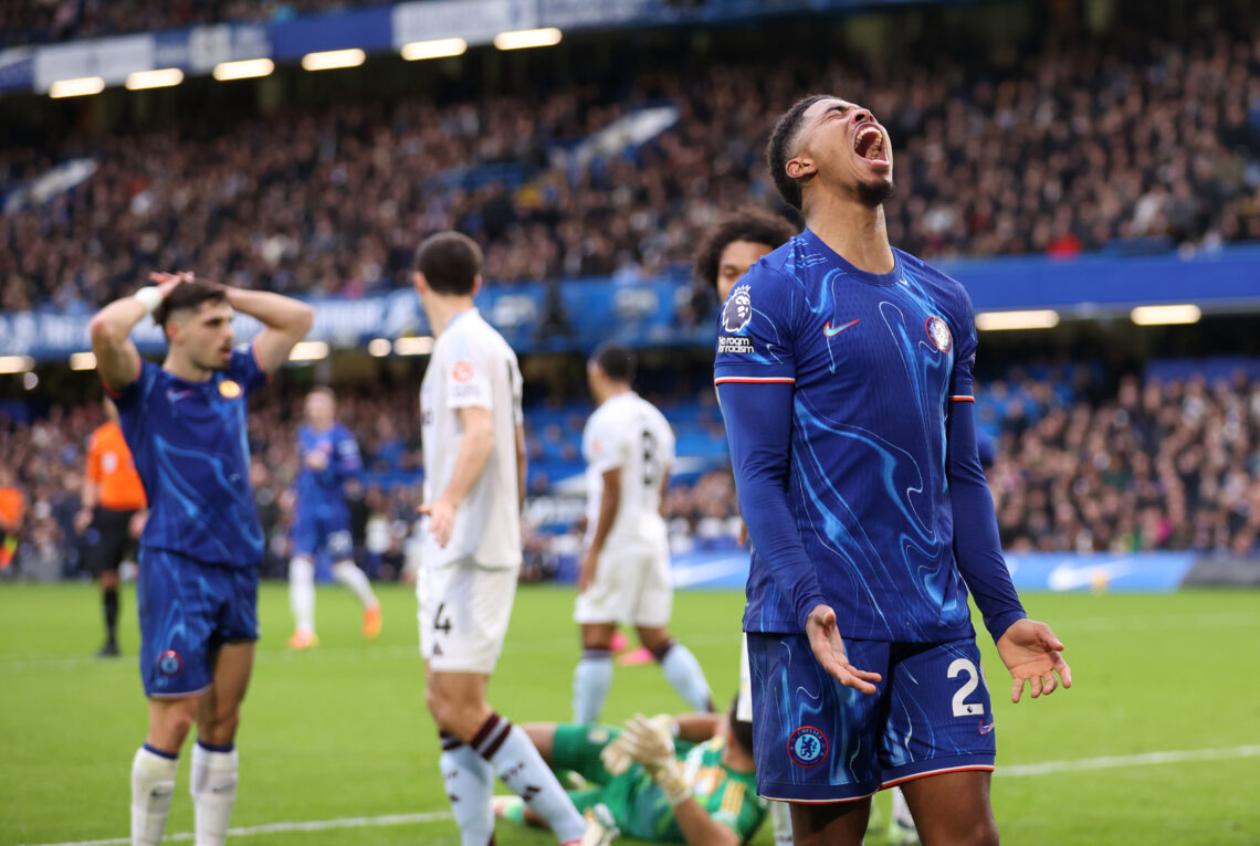 LONDON, ENGLAND - DECEMBER 01: Wesley Fofana of Chelsea reacts during the Premier League match between Chelsea FC and Aston Villa FC at Stamford Br...