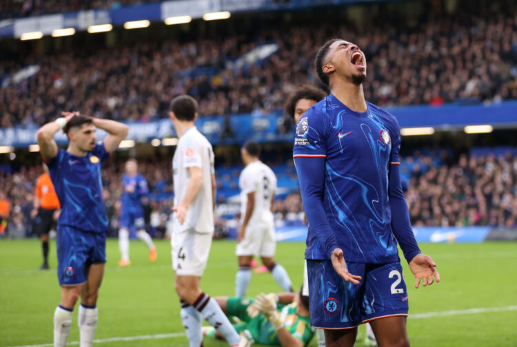 LONDON, ENGLAND - DECEMBER 01: Wesley Fofana of Chelsea reacts during the Premier League match between Chelsea FC and Aston Villa FC at Stamford Br...