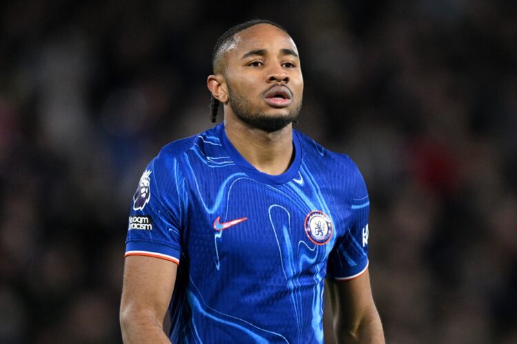LONDON, ENGLAND: Christopher Nkunku of Chelsea during the Premier League match between Chelsea FC and Southampton FC at Stamford Bridge on February...