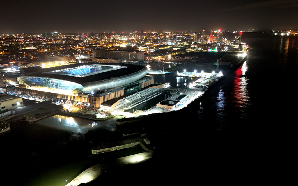 Arteta hopeful injured Arsenal pair can face Everton 4 LIVERPOOL, ENGLAND - OCTOBER 02: Work continues on Everton's new stadium at Bramley-Moore Dock on October 02, 2024 in Liverpool, England. (Photo by Carl Recine/Getty Images)