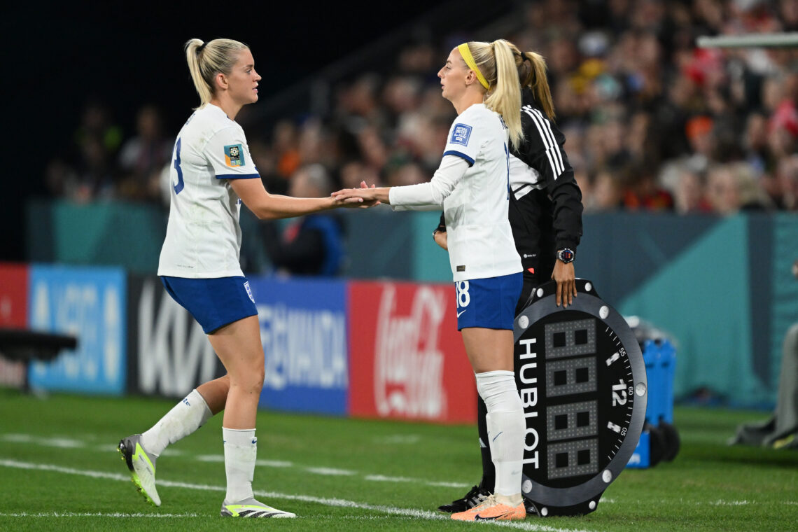 BRISBANE, AUSTRALIA - AUGUST 07: Alessia Russo of England is substituted by Chloe Kelly during the FIFA Women's World Cup Australia & New Zeala...