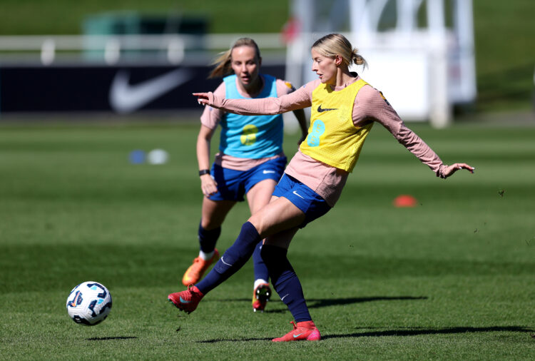 BURTON-UPON-TRENT, ENGLAND - APRIL 01: Chloe Kelly of England during a training session at St Georges Park on April 01, 2025 in Burton-upon-Trent, ...