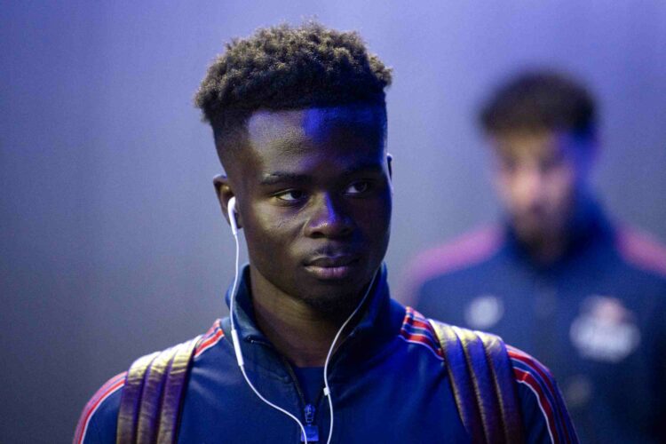 IPSWICH, ENGLAND - APRIL 20: Bukayo Saka of Arsenal arrives at the stadium prior to the Premier League match between Ipswich Town FC and Arsenal FC...