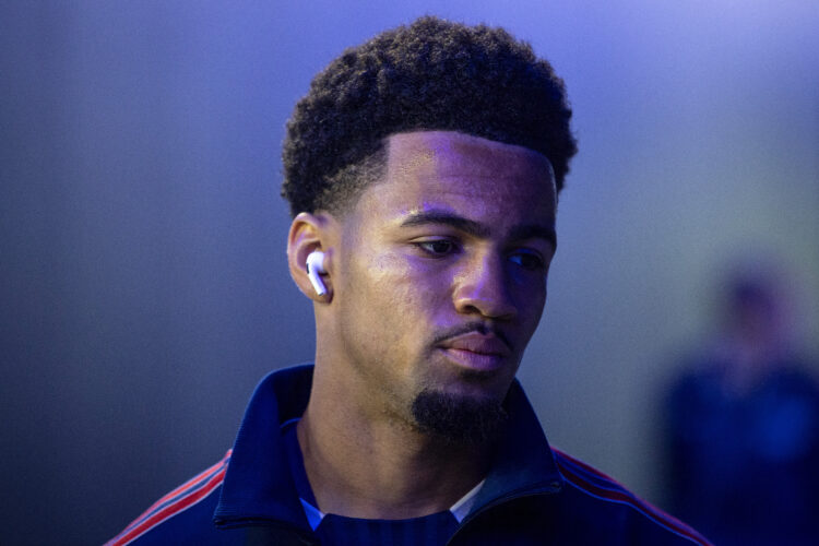 IPSWICH, ENGLAND - APRIL 20: Ethan Nwaneri of Arsenal arrives at the stadium prior to the Premier League match between Ipswich Town FC and Arsenal ...