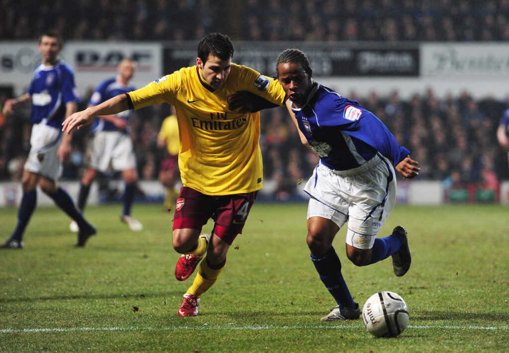 Ipswich Town v Arsenal preview: Injury news & match stats 6 IPSWICH, ENGLAND - JANUARY 12: Cesc Fabregas of Arsenal challenges Jaime Peters of Ipswich Town during the Carling Cup Semi Final First Leg match between Ipswich Town and Arsenal at Portman Road on January 12, 2011 in Ipswich, England. (Photo by Jamie McDonald/Getty Images)