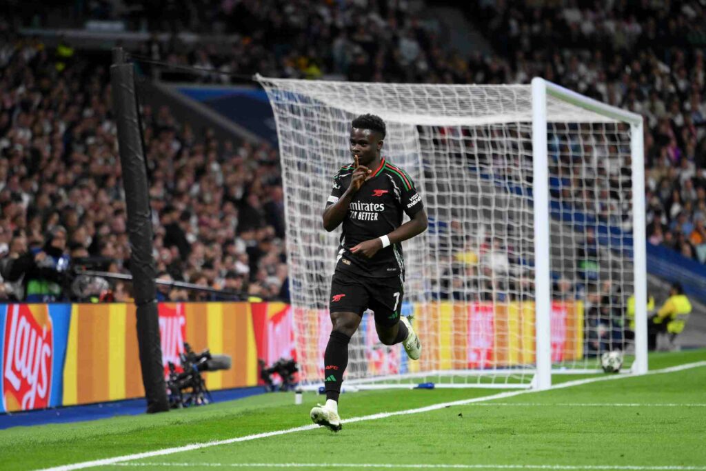 What Arteta told his squad before their biggest European test against Real Madrid 3 MADRID, SPAIN - APRIL 16: Bukayo Saka of Arsenal celebrates scoring his team's first goal during the UEFA Champions League 2024/25 Quarter Final Second Leg match between Real Madrid C.F. and Arsenal FC at Estadio Santiago Bernabeu on April 16, 2025 in Madrid, Spain. (Photo by David Ramos/Getty Images)