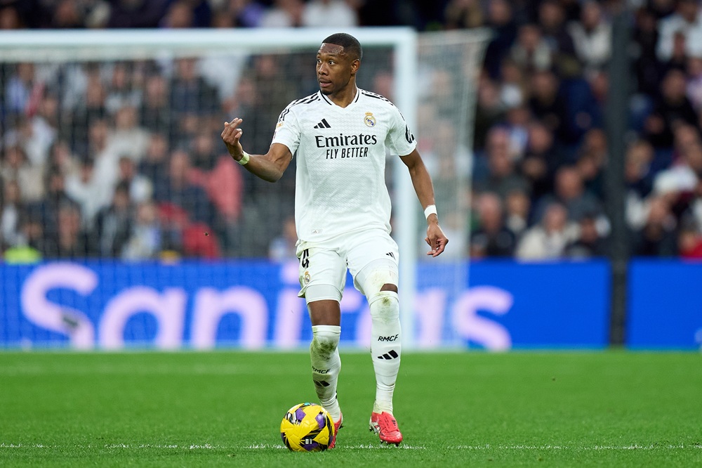 MADRID, SPAIN: David Alaba of Real Madrid controls the ball during the LaLiga match between Real Madrid CF and Rayo Vallecano at Estadio Santiago B...