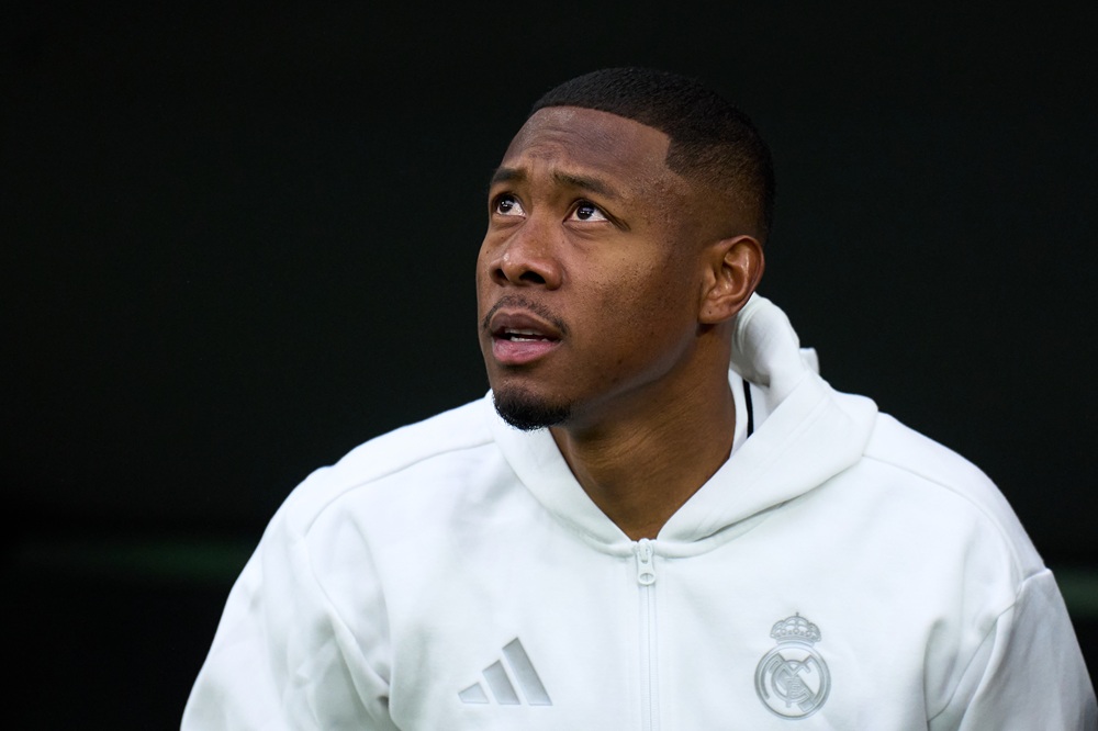 MADRID, SPAIN: David Alaba of Real Madrid looks on prior to the LaLiga match between Real Madrid CF and Rayo Vallecano at Estadio Santiago Bernabeu on March 09, 2025. (Photo by Angel Martinez/Getty Images)