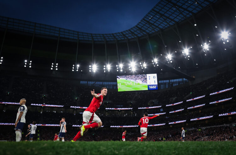 LONDON, ENGLAND - APRIL 21: Chris Wood of Nottingham Forest celebrates after scoring his teams second goal during the Premier League match between ...