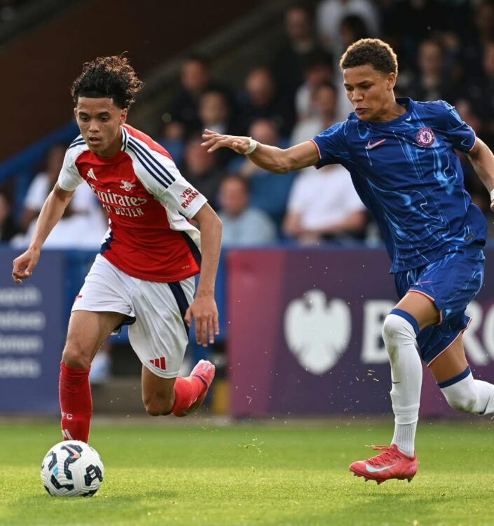Kyran Thompson playing for Arsenal (Photo via Thompson on Instagram)