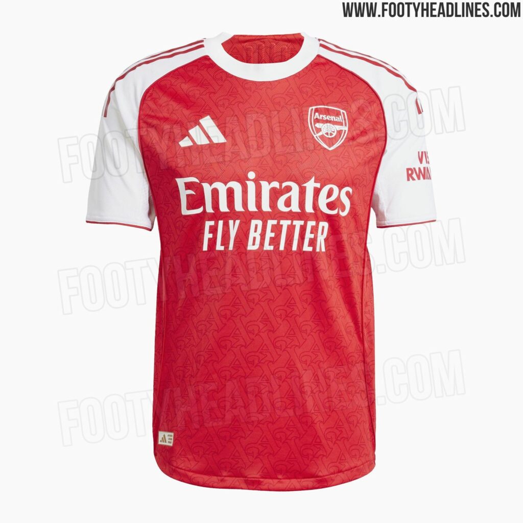 Leaked official photos of Arsenal's 2025/26 home kit (Photos via FootyHeadlines.com)