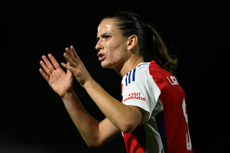 Laia Codina of Arsenal reacts during the UEFA Women's Champions League 2024/25 First Round Mini-Tournament match between Arsenal FC and Rangers FC ...