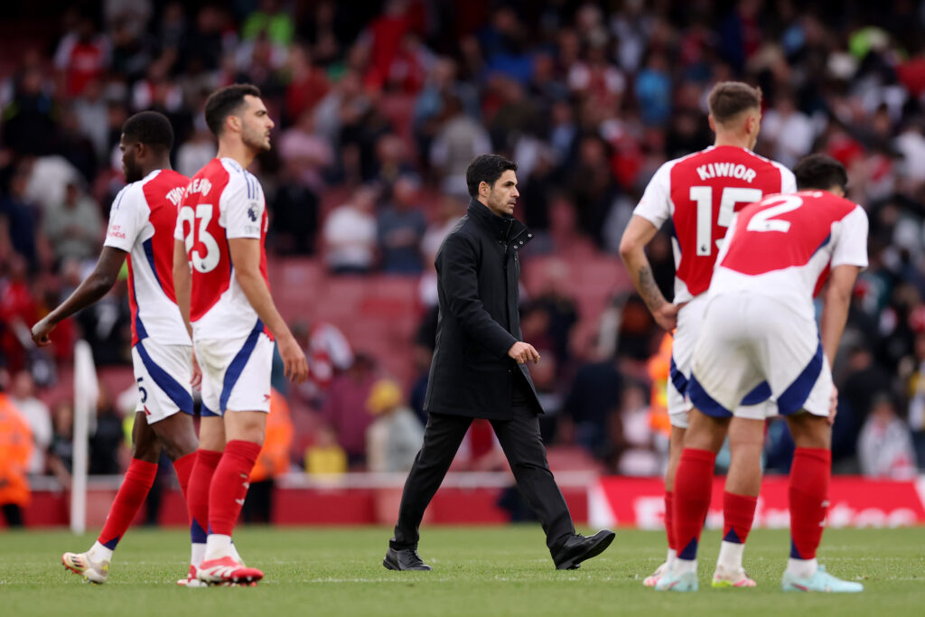 Arteta calls on Arsenal to channel Bournemouth loss anger 2 LONDON, ENGLAND - MAY 03: Mikel Arteta, Manager of Arsenal, looks dejected after the team's 2-1defeat following the Premier League match between Arsenal FC and AFC Bournemouth at Emirates Stadium on May 03, 2025 in London, England. (Photo by Ryan Pierse/Getty Images)