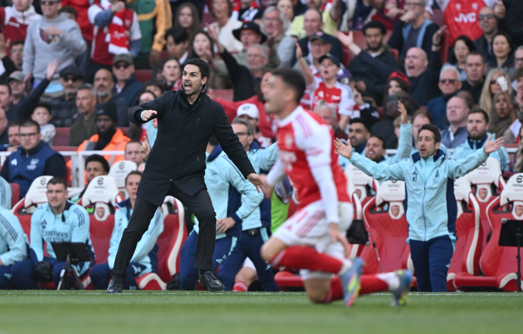 Arsenal beat Newcastle to secure Champions League football 6 LONDON, ENGLAND - MAY 18: Mikel Arteta, Manager of Arsenal, reacts during the Premier League match between Arsenal FC and Newcastle United FC at Emirates Stadium on May 18, 2025 in London, England. (Photo by Mike Hewitt/Getty Images)